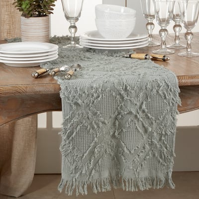 Waffle Weave Table Runner With Fringe Design
