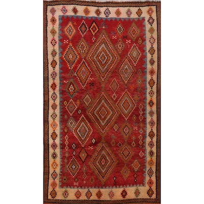 Classic Geometric Gabbeh Persian Area Rug Hand-Knotted Red Carpet - 4' 4'' X 7' 5''