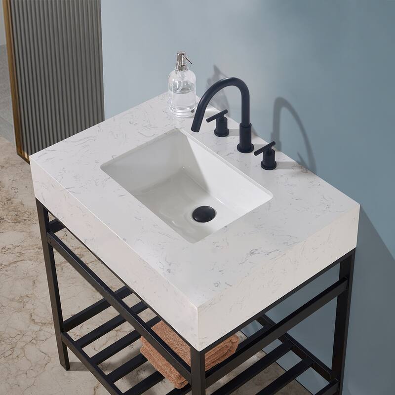 Altair Merano Stainless Steel Vanity Console with Stone Countertop, no Mirror