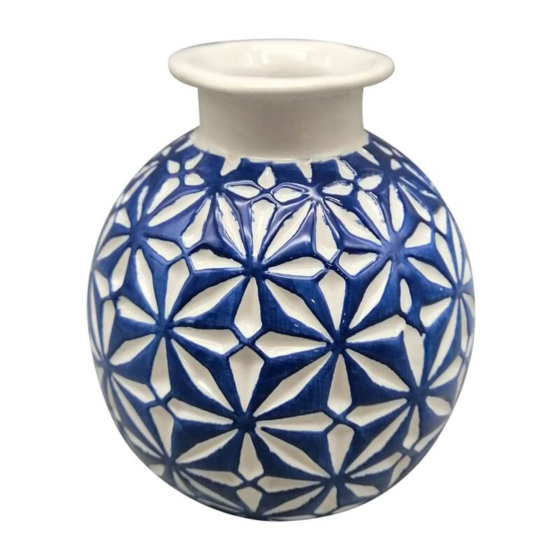 Daisy Ceramic Vase - 6" - Blue and White