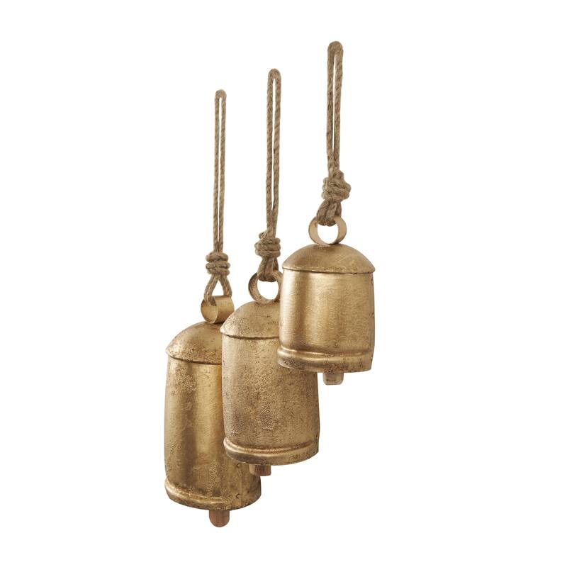 Metal Tibetan Inspired Decorative Cow Bells with Jute Hanging Rope - Set of 3 - Roche River Decor