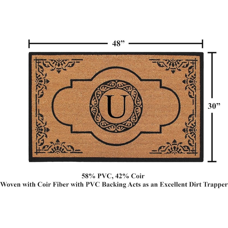 A1HC Natural Coir Hand-crafted Abrilina Monogrammed Double Doormat