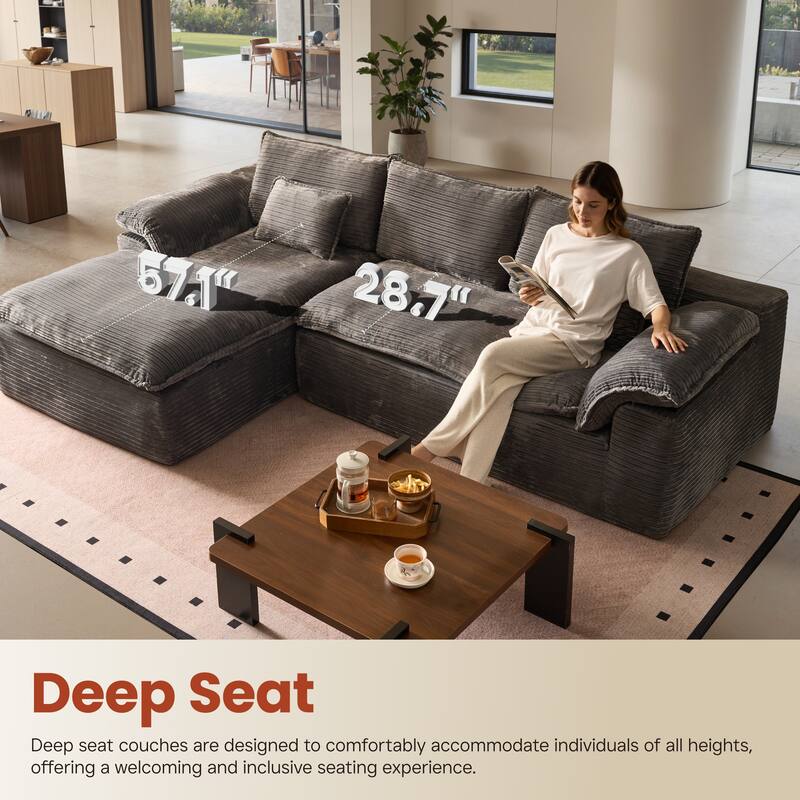 OVIOS L-Shaped Sofa with Dual-Tone Stripe Fabric​