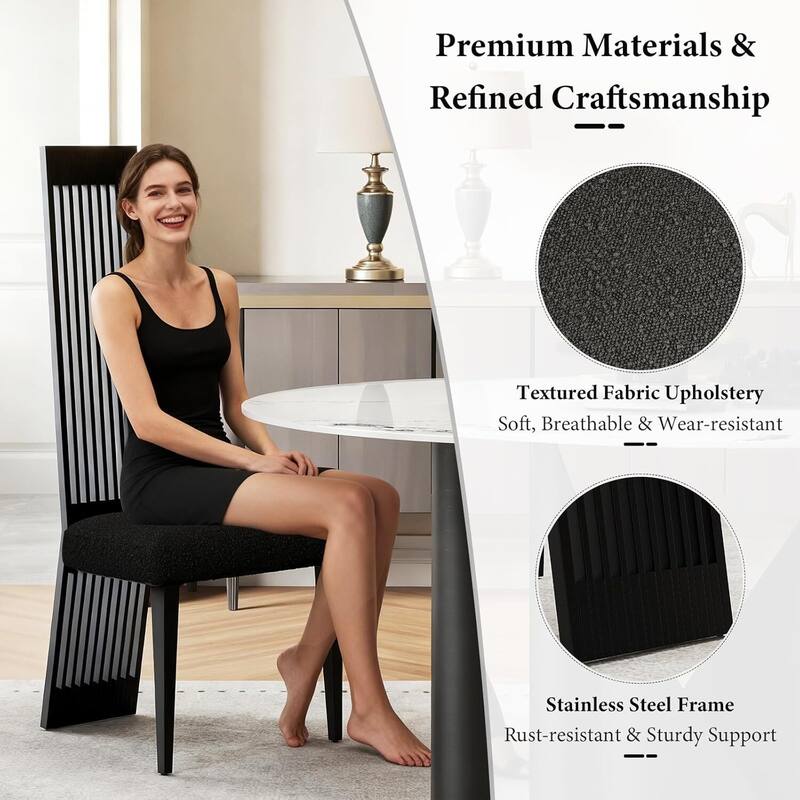 Modern Luxury Boucle Dining Chairs with High Back Design and Metal Legs