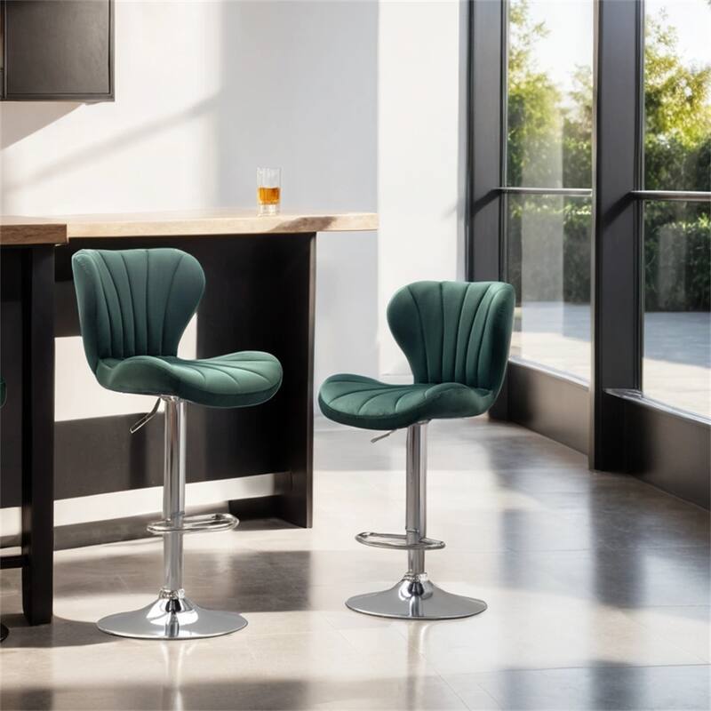 Upholstered Adjustable Swivel Barstools in Blue,Set of 2
