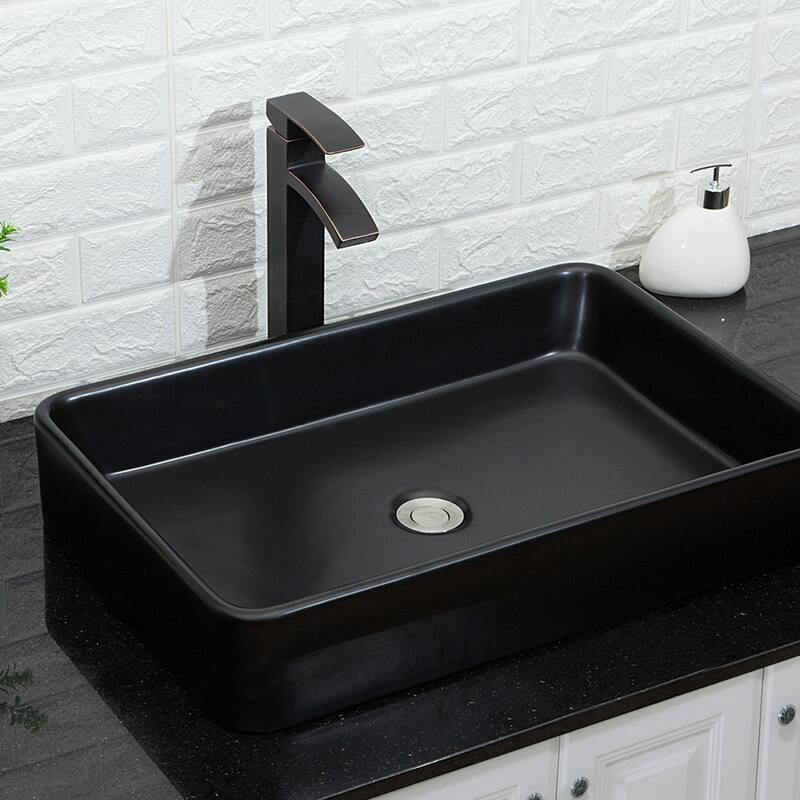 Black Ceramic Handmade Rectangular Vessel Bathroom Sink