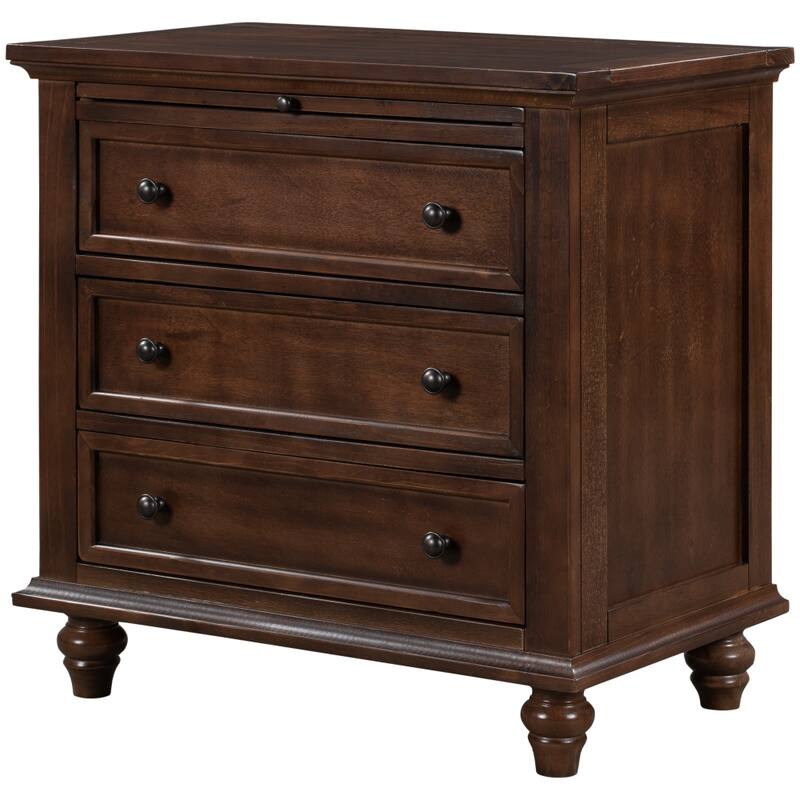 3-Drawer Storage Wood Cabinet, End Table with Pull out Tray