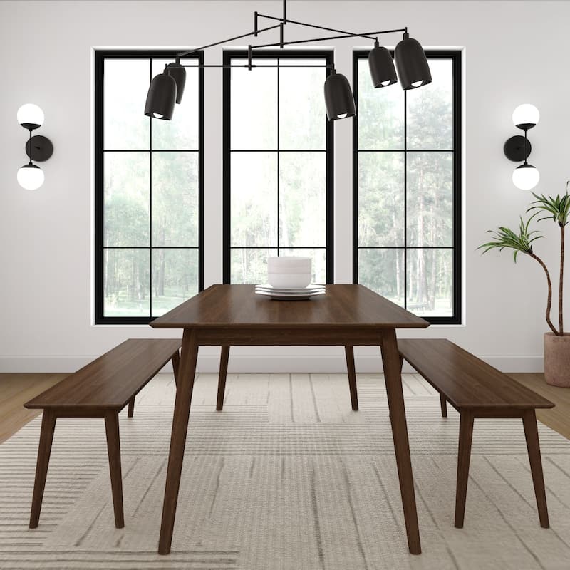 Plank and Beam 72" Mid-Century Solid Wood Dining Table and Benches Set