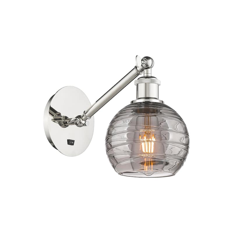 Innovations Lighting 317-1W 8 6 Athens Deco Swirl Sconce Athens Deco - Polished Nickel / Light Smoke Deco Swirl