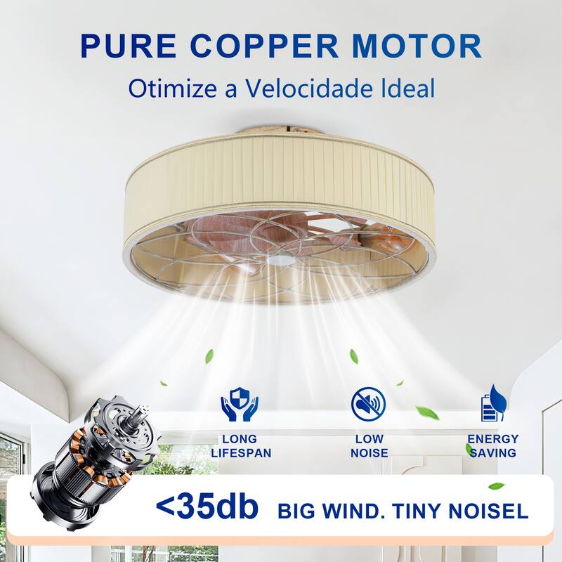 Cusp Barn 20'' Farmhouse Flush Mount Ceiling Fan with Light, Fabric Shade DC Motor Fandelier Ceiling Fan for Living room