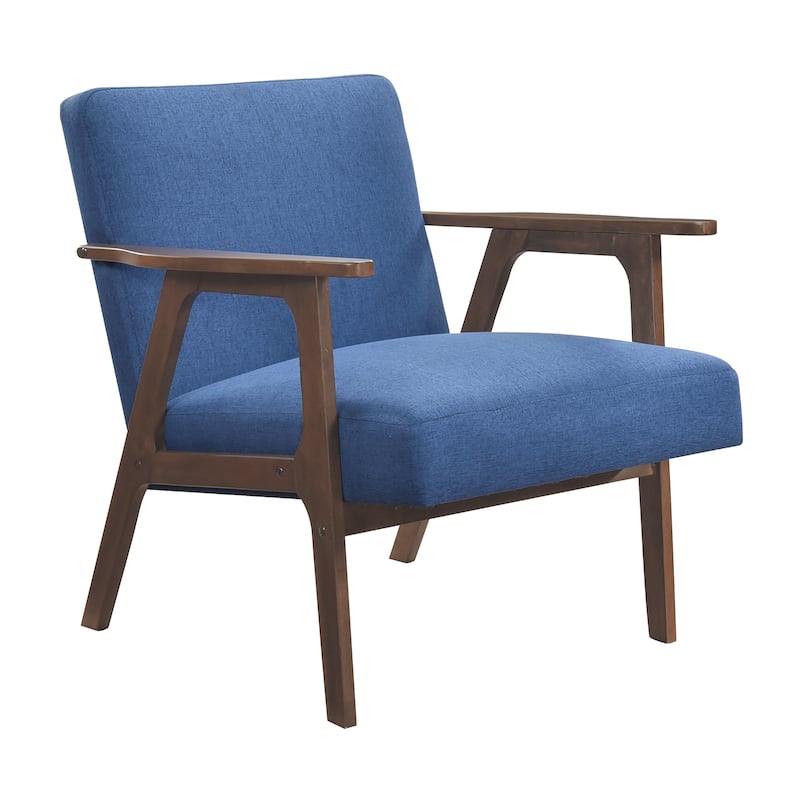 Dean 27" Textured Fabric Accent Chair - Solid Rubberwood Frame - Blue (Brown Finish)