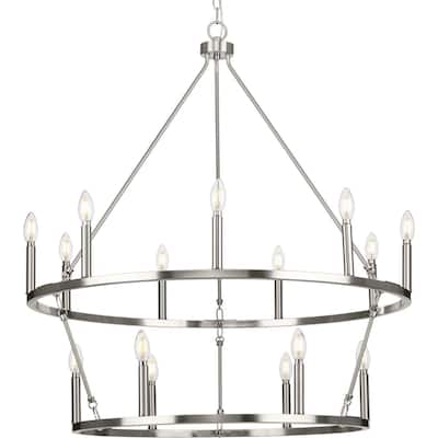 Gilliam Collection Fifteen-Light Brushed Nickel New Traditional Chandelier - 35.5 in x 35.5 in x 38.37 in