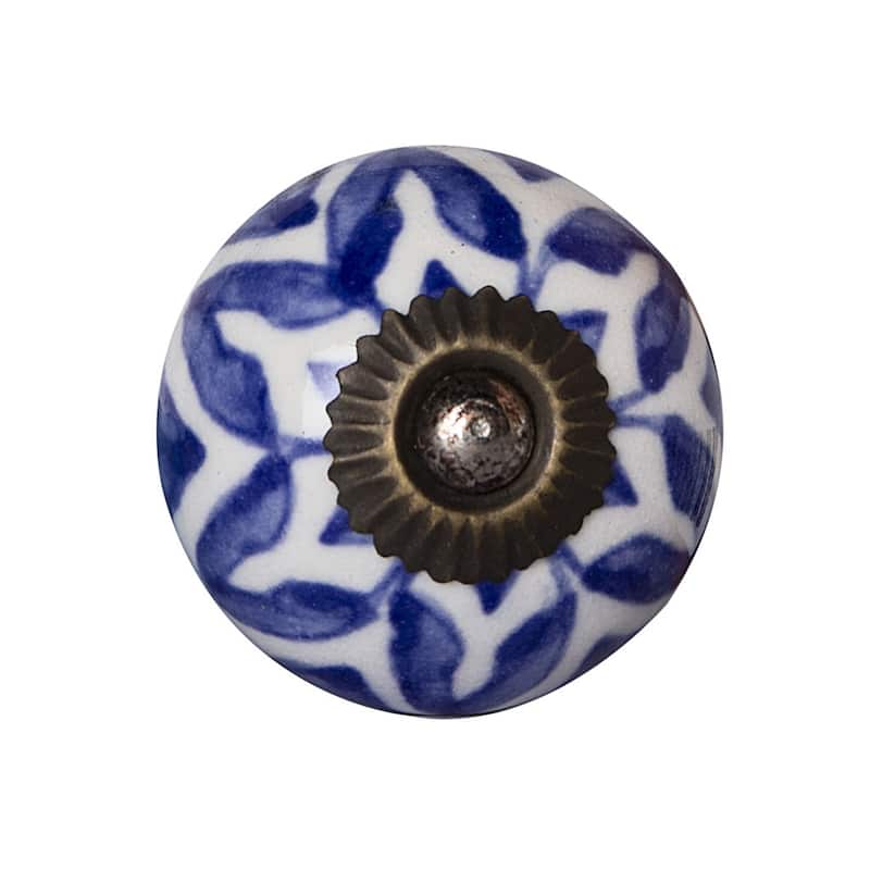 HomeRoots Set of Eight Blue And White Ceramic And Metal Drawer Pull Knobs - 1.5' X '1.5' X '1.5