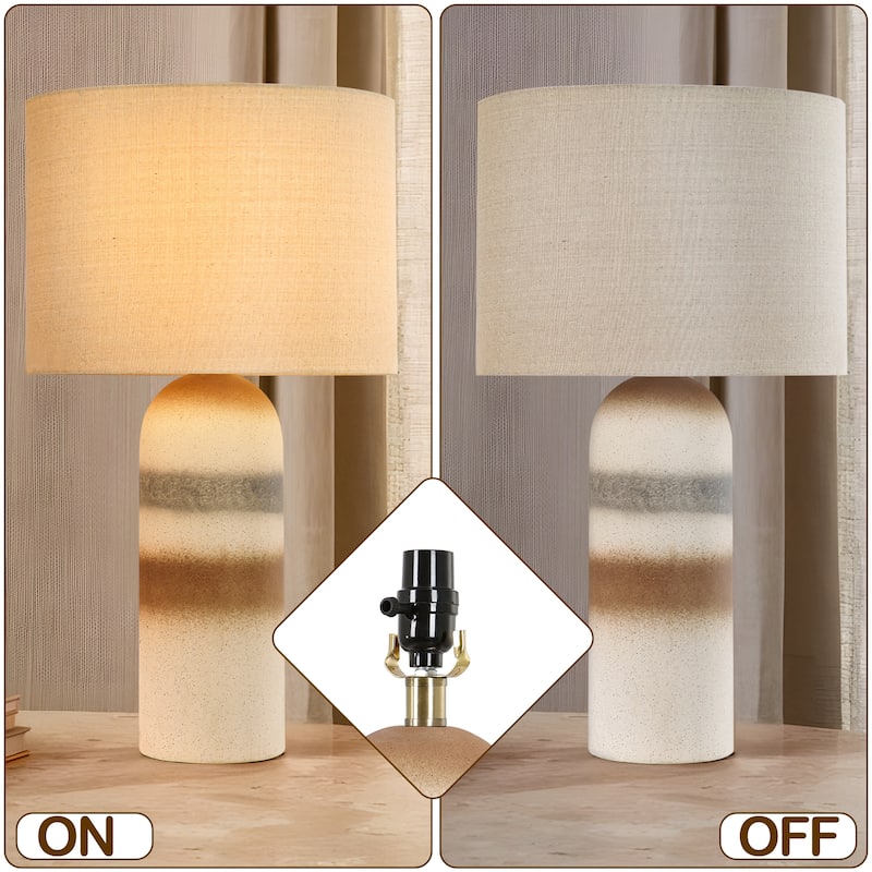 26" Painted Ceramic Accent Table Lamp with Drum Linen Shade