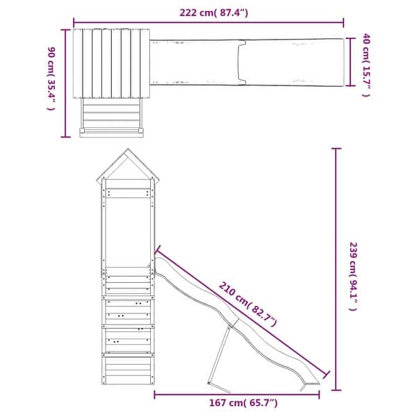 dimension image slide 0 of 2, vidaXL Outdoor Playset Outdoor Backyard Playground Equipment for Kids Age 3-8 - 87.4" x 35.4" x 94.1"