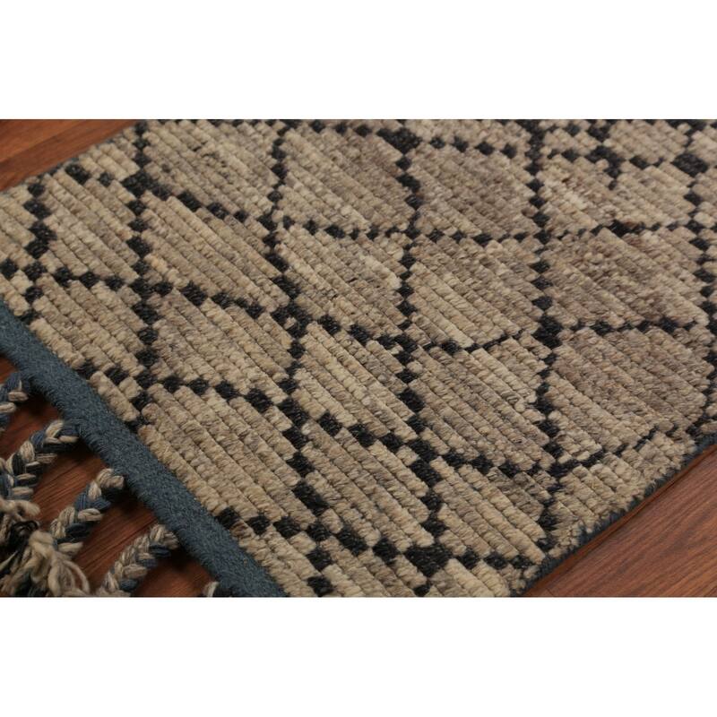 Striped Brown Moroccan Oriental Foyer Rug Hand-Knotted Wool Carpet - 2'0"x 3'0"