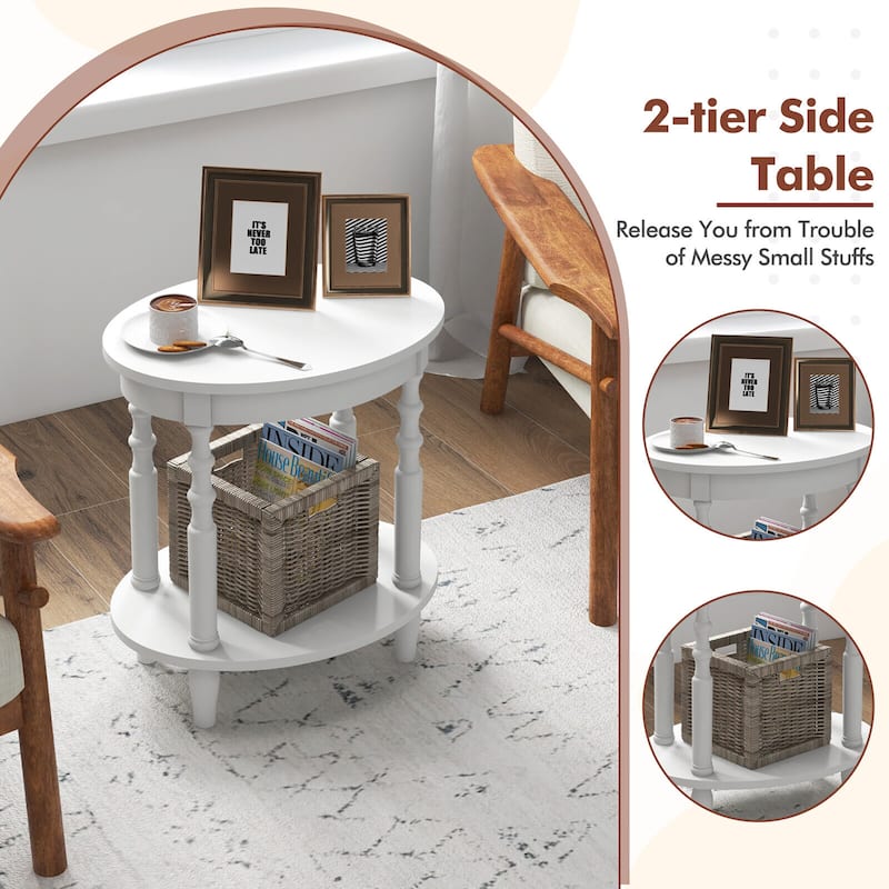 Gymax 2 PCS 2-Tier End Table Oval Compact Sofa Side Nightstand w/