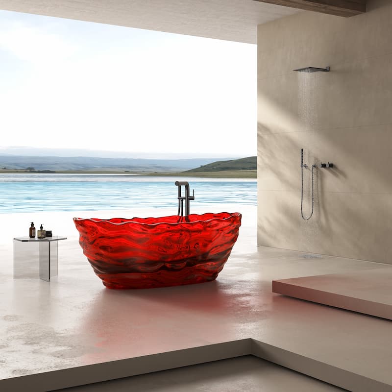 Vanity Art 69" x 30" Stone Resin Oval Freestanding Bathtub, Soaking Tub with Pop Up Drain