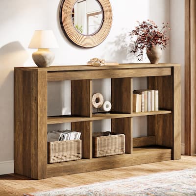 55-Inch Farmhouse Console Table with Storage, Narrow Long Sofa Table Behind the Couch - 55.12" L x 13.77" W x 33.46" H