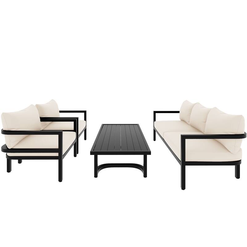 4-Piece Outdoor 5-Seater Steel Sofa Set, Waterproof & Anti-Rust