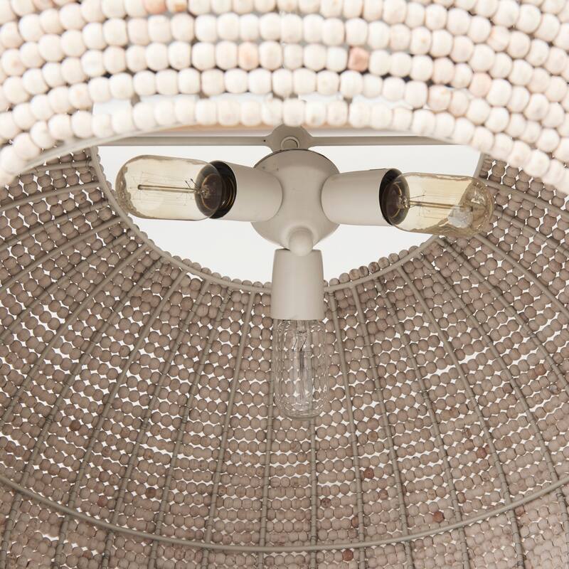 Theta White-Washed Beaded 3 Bulb Oval Chandelier