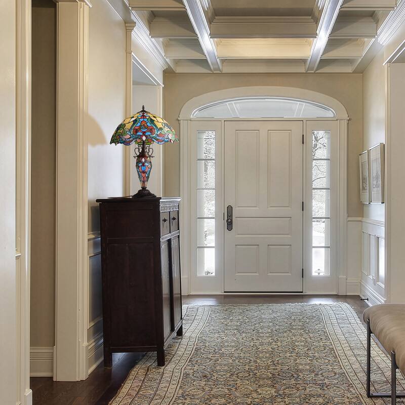 River of Goods Double Lit Stained Glass 24-Inch Table Lamp - 17" x 17" x 24"