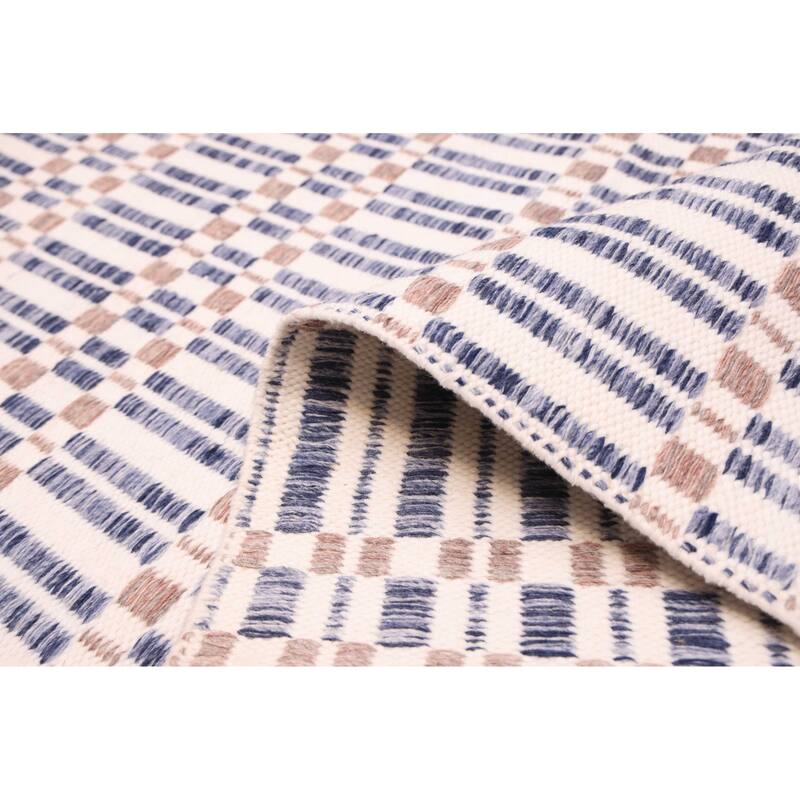 ECARPETGALLERY Flat-Weave Nevada Navy Wool Kilim - 5'2 x 7'7