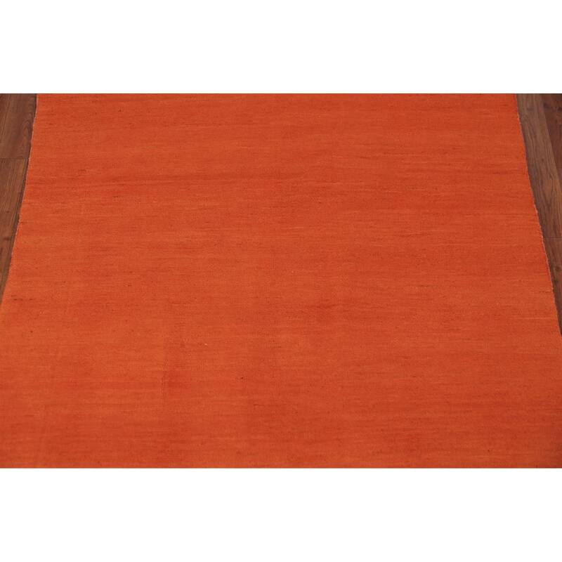 Orange Modern Gabbeh Area Rug Oriental Hand-Knotted Wool Carpet - 4'8" x 6'4"