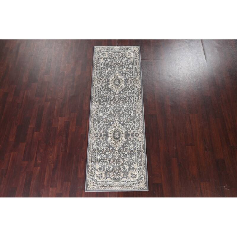 Grey Floral Medallion Transitional Turkish Rug Oriental Carpet