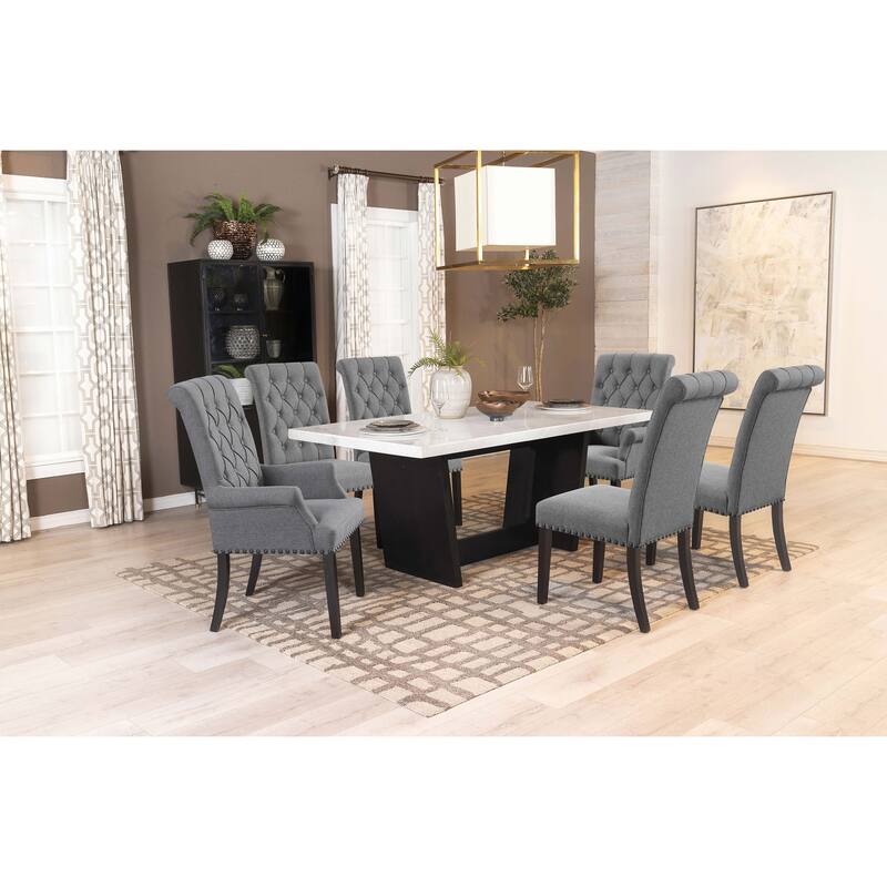 Maroney Rustic Espresso Marble Top Dining Table
