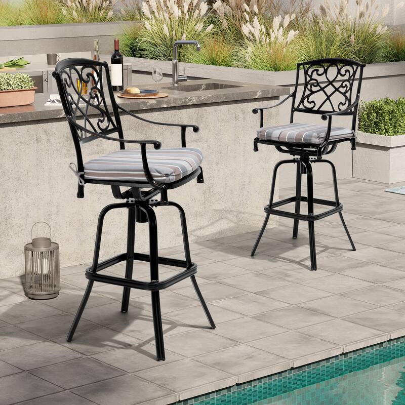 Crestlive Outdoor Patio Bar Height Swivel Bar Stool with Sunbrella Cushion - NEW, MILANO CHAR, 2PCS