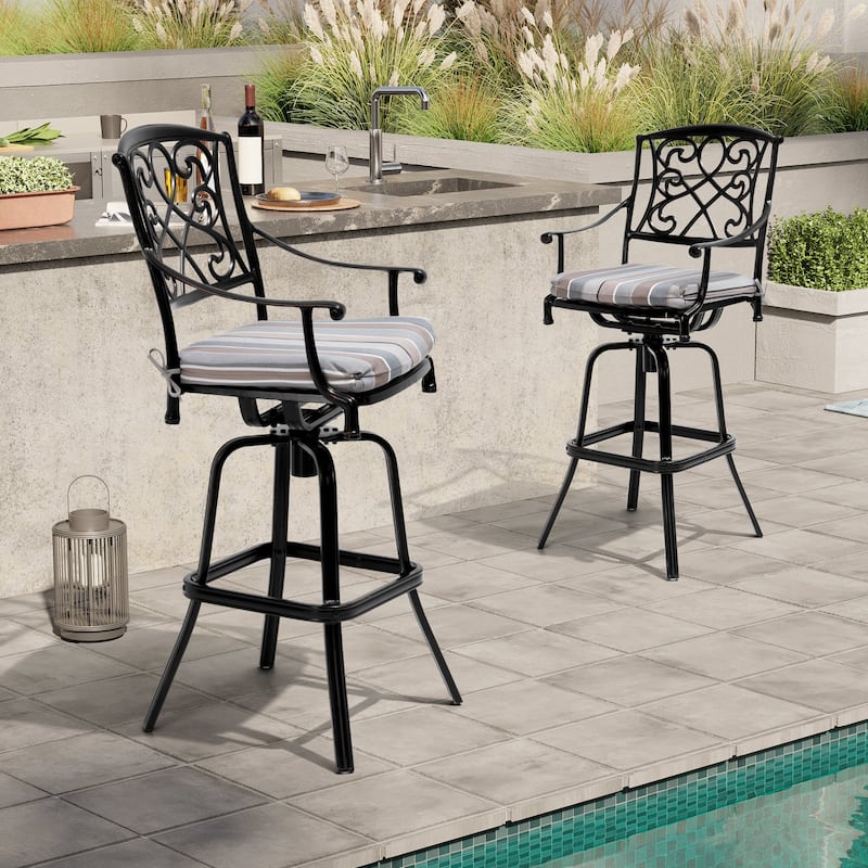 Crestlive Products Outdoor Cast Aluminum Swivel Bar Stool (Set of 2) with Sunbrella Fabric Cushion