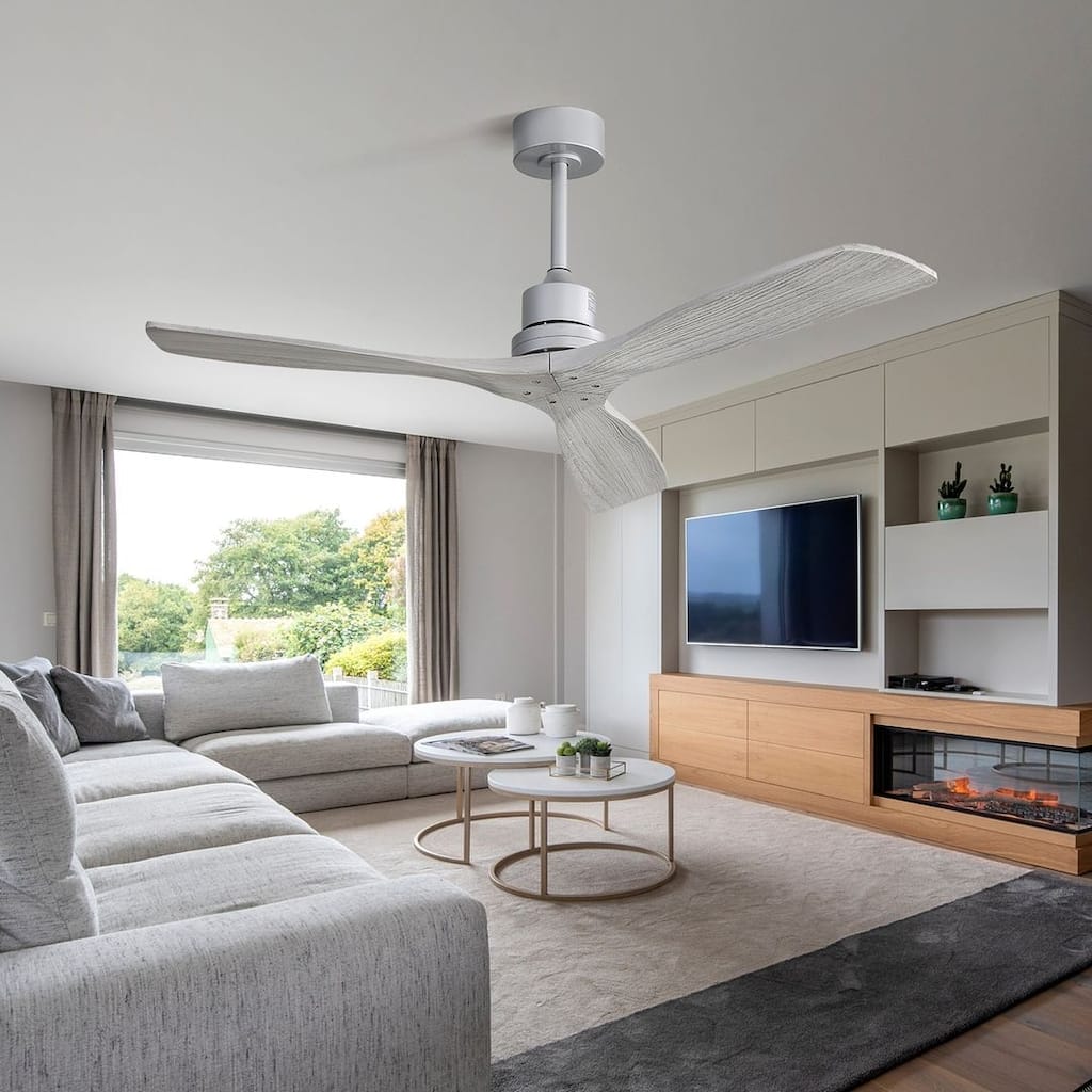 52" Modern Solid Wood Fan Blade Ceiling Fan with Remote Control