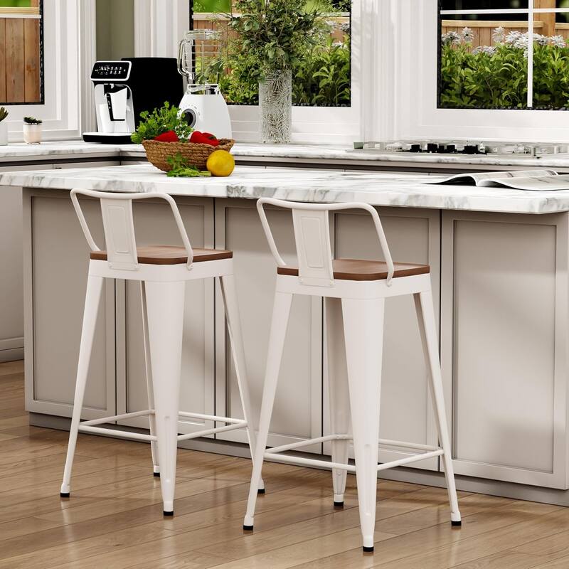 Counter & Bar Stools with Metal Frame Kitchen Stools with Low Back Kitchen Bar Furniture Stools with Square Wooden Seat