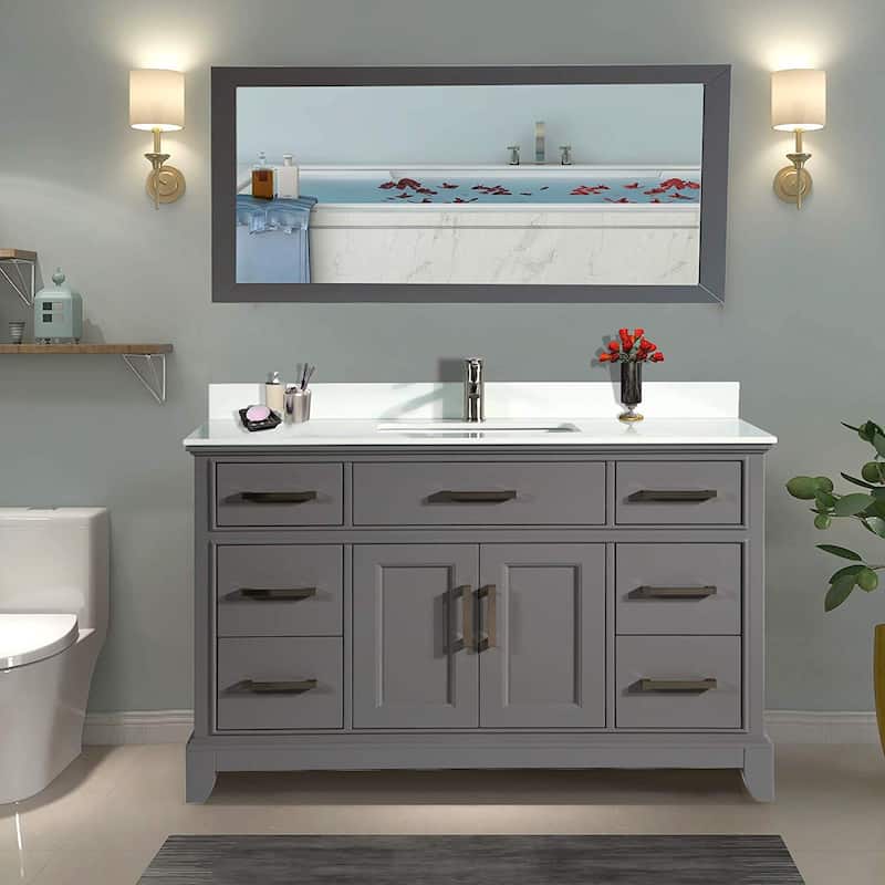 Vanity Art 60" Single Sink Bathroom Vanity Set with Engineered Marble Top and Free Mirror