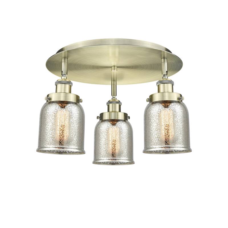 Innovations Lighting Bell - 3 Light 17" Flush Mount - Silver Plated Mercury/Antique Brass