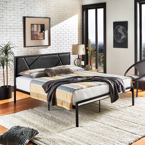 Brunia Metal Platform Bed with Geometric Headboard by iNSPIRE Q Classic