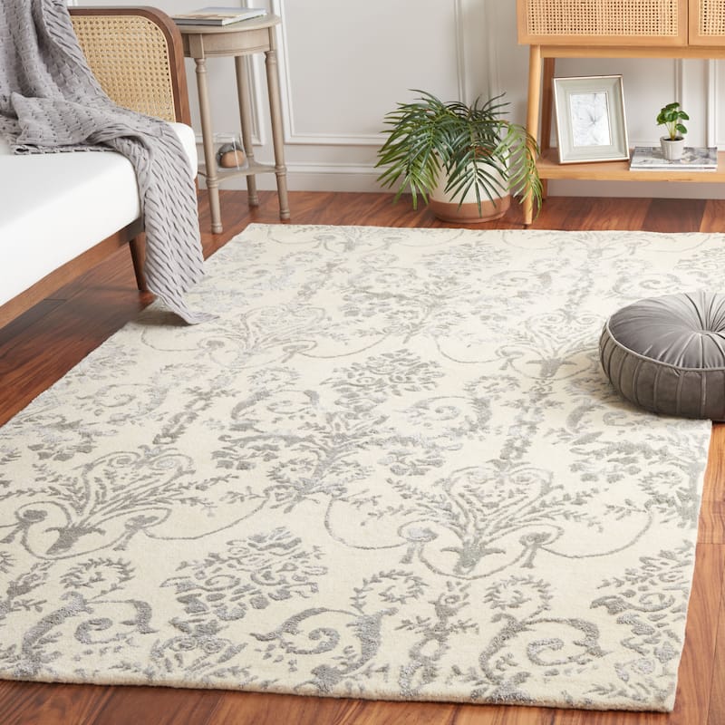 SAFAVIEH Handmade Bella Eleanor Modern Floral Wool Rug - 6' x 9' - Ivory/Grey