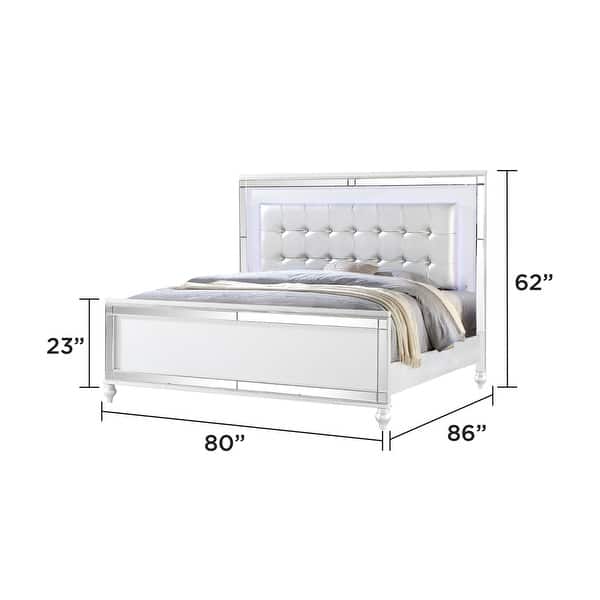 dimension image slide 18 of 24, Sterling 4PC/5PC Contemporary Bedroom Set with Mirror Accents and LED Enhancements