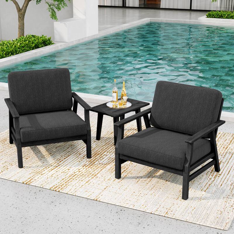 3-Piece Teak Outdoor Conversation Set with Cushions and Side Table