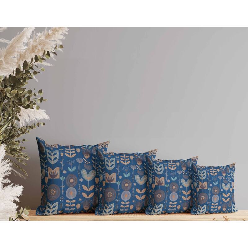 Baltic Blossoms Indoor/Outdoor Reversible Throw Pillow Blue and Beige