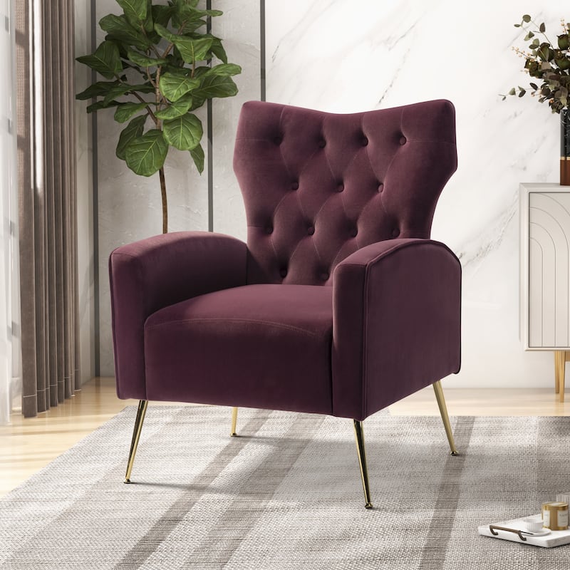 Abadiana Accent Tufted Chair with Metal Base by HULALA HOME
