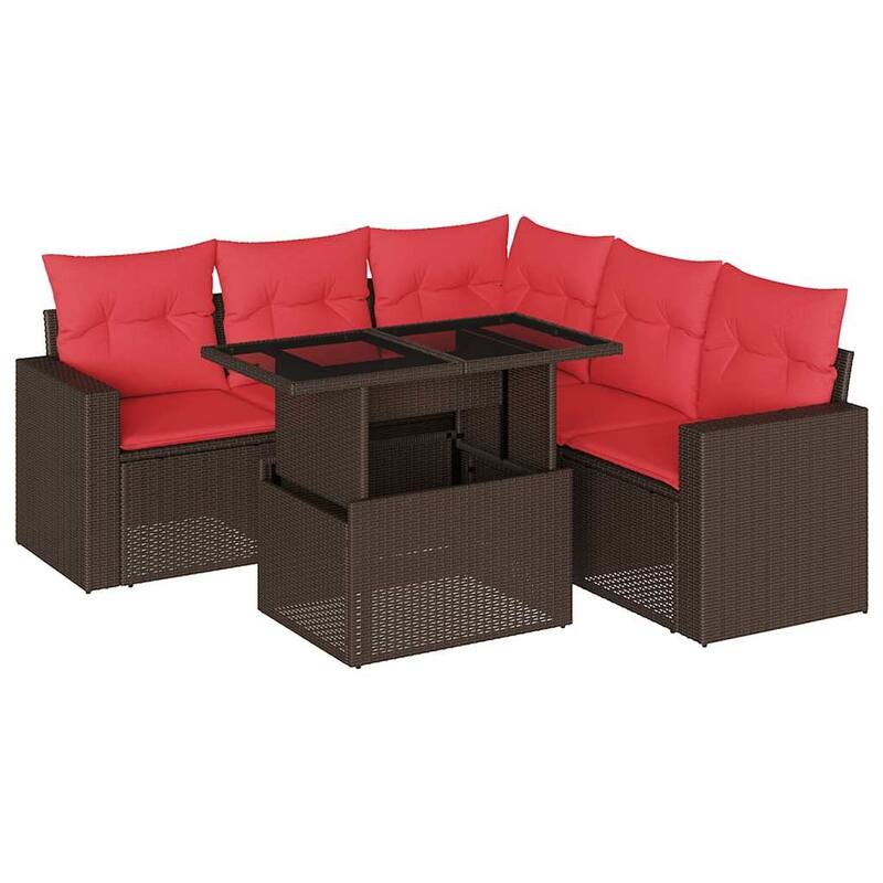 vidaXL 6 Piece Patio Sofa Set with Cushions Black/Brown/Gray Poly Rattan - 24.4 x 24.4 x 27.2