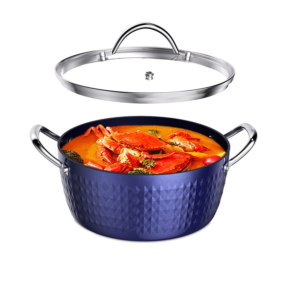 Non Stick Marble Effect StockPot/Casserole with Glass Lid Induction Safe 24cm 