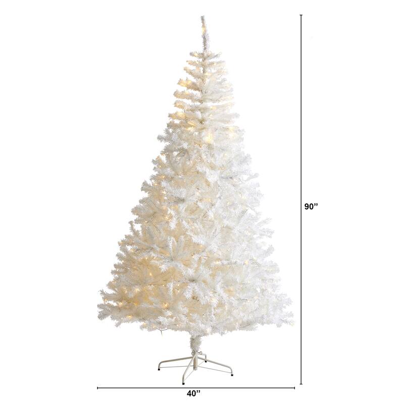 Snowy White Christmas Tree 7.5ft Pre-Lit - 400 Clear Lights, Bendable Branches, Holiday Decor - 90
