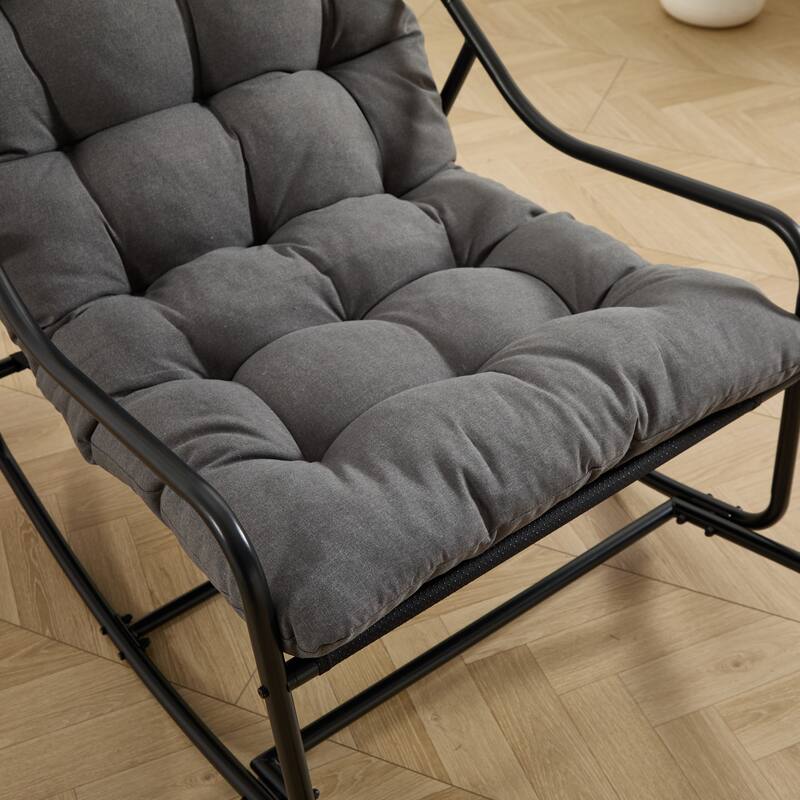 Outdoor Rocking Chair, Comfy Cushion, with Soft Thick Cushion,for Living Room, Bedroom, Reading Room, Black Frame with Cushion
