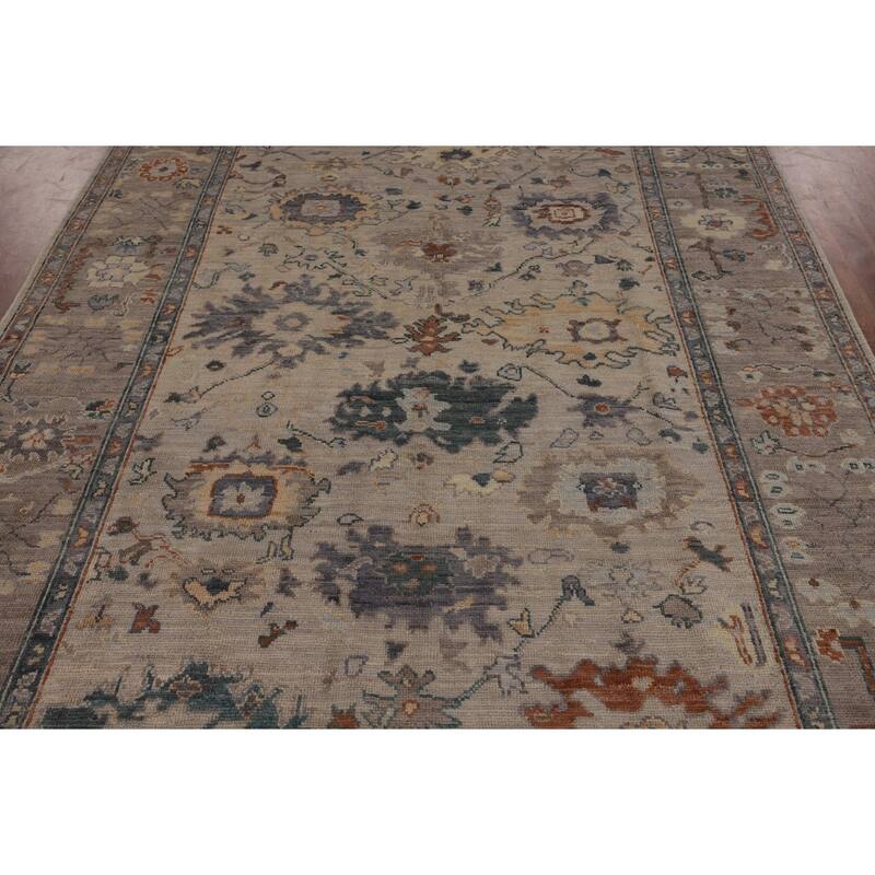 Vegetable Dye Oushak Turkish Area Rug Handmade Geometric Wool Carpet - 6'0"x 8'9"