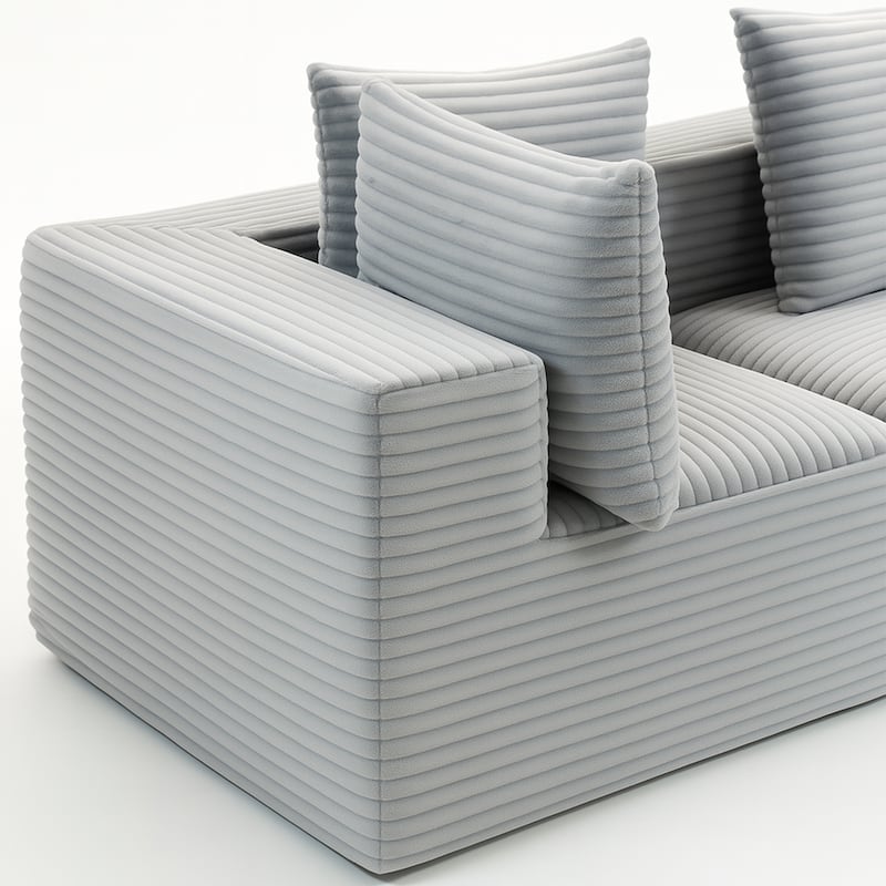 Floor Standing Deep Seat Sofa Corduroy Modular L-shaped Sectional Sofa with Chaise Lounge Compressed Sofa with Ottoman