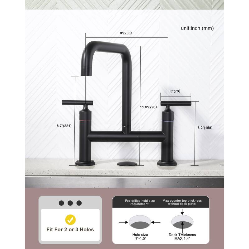 WOWOW Double Handle Bridge Faucet with Kitchen Sink Hole Cover
