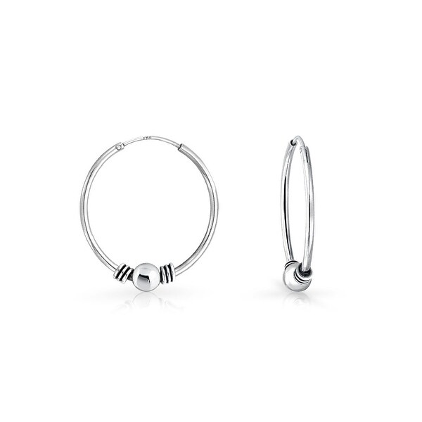 Bling Jewelry 925 Sterling Silver Small Bali Style Ball Bling Jewelry 925 Sterling Silver Small Bali Style Ball Endless Hoop Earrings